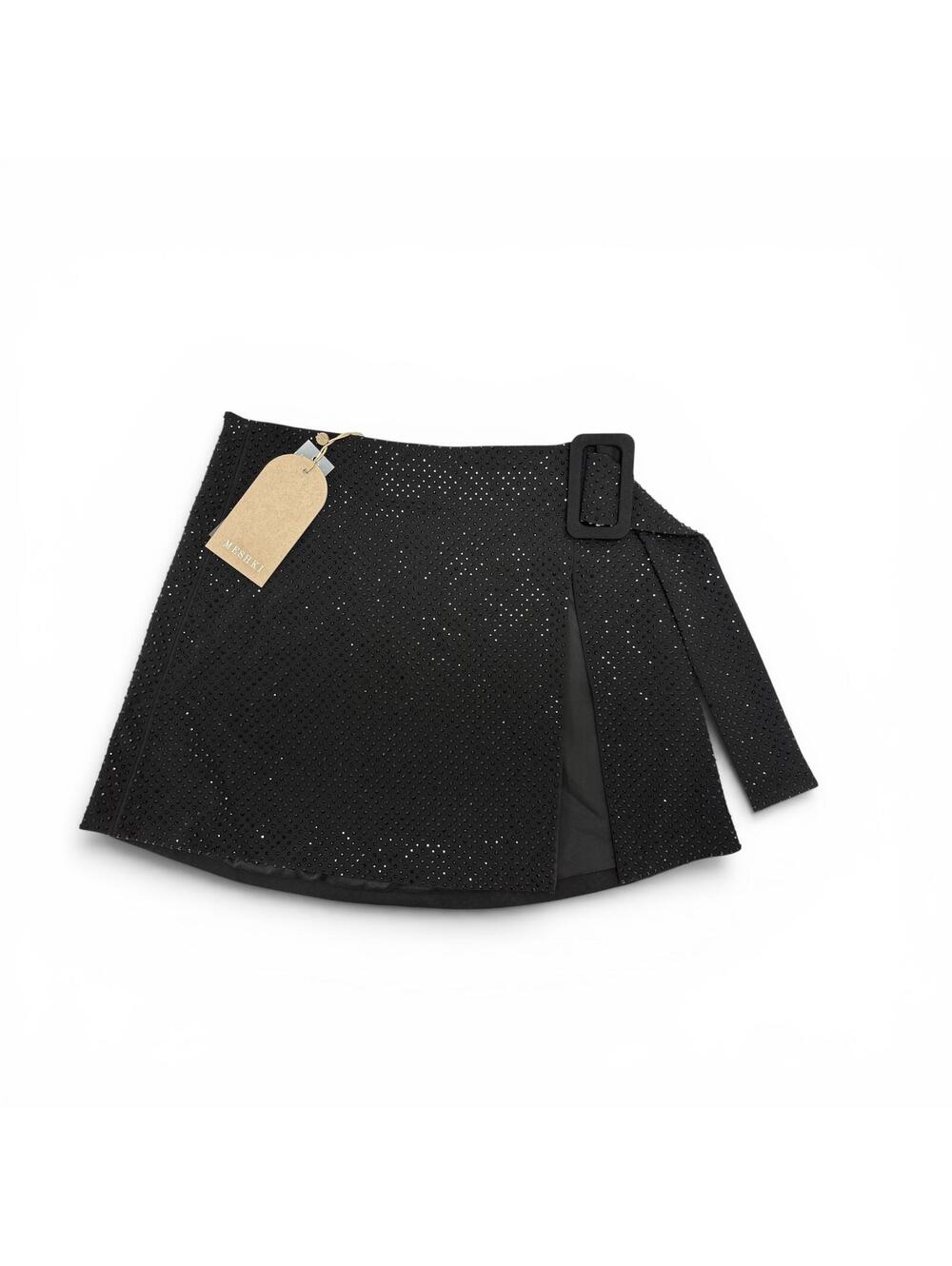 MESHKI Sacha Diamante Mini Shinny Skirt with Split – Black (NWT)